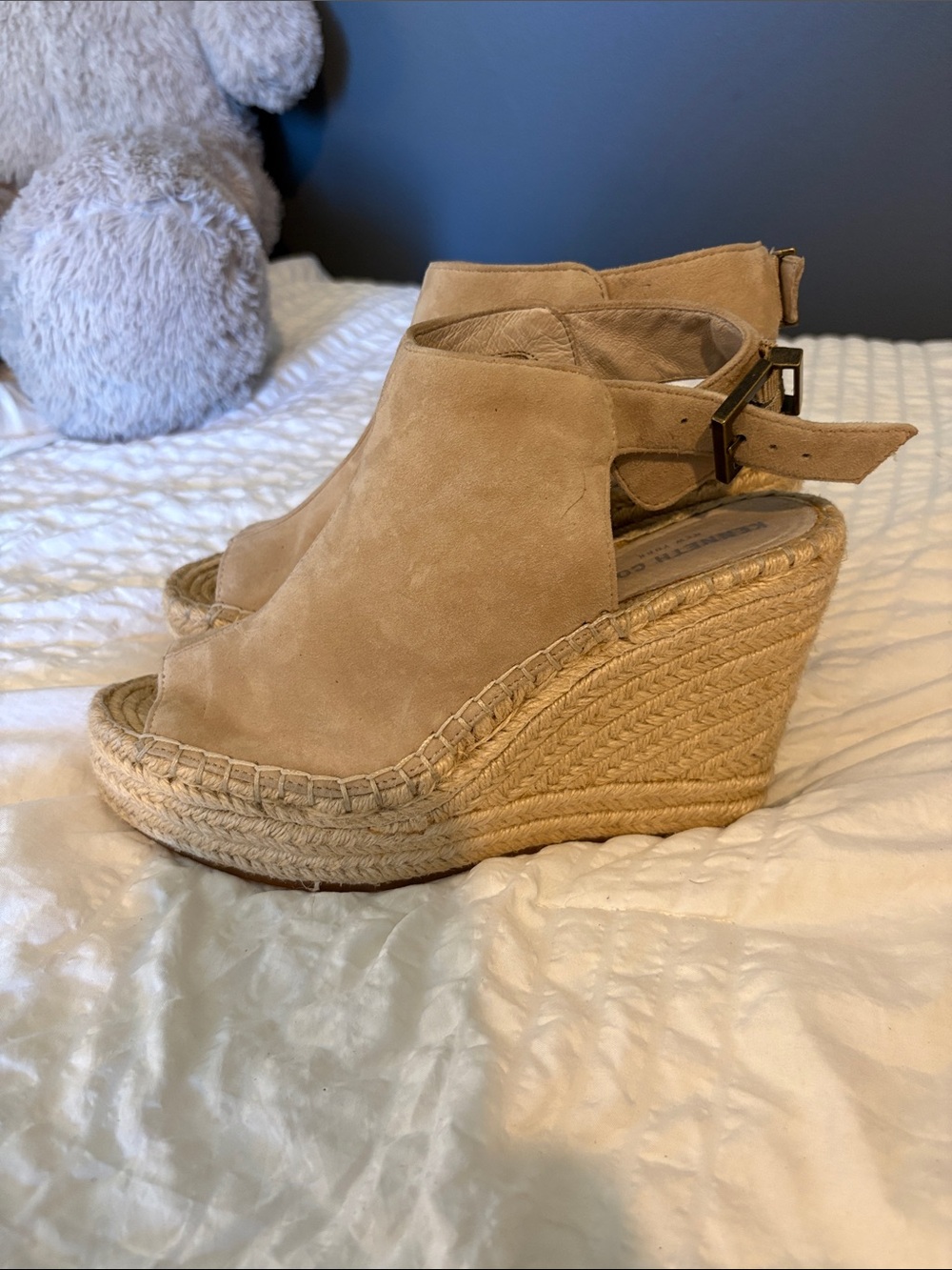 Kenneth Cole Tan Suede Espadrille Wedge Sandals